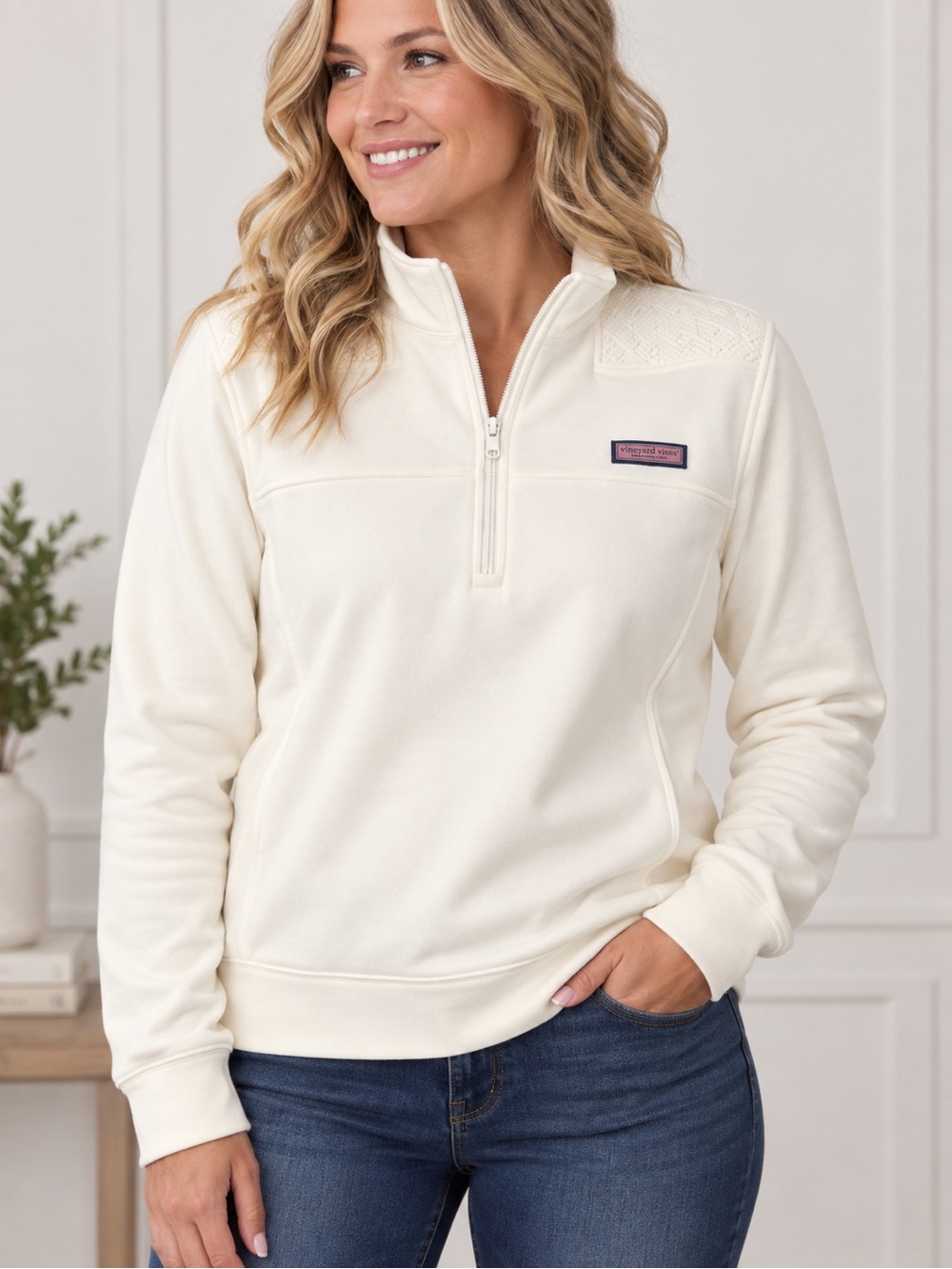 Vineyard Vines Ivory Half-Zip Pullover Sweatshirt